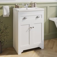 600mm White Freestanding Vanity Unit with Basin - Baxenden