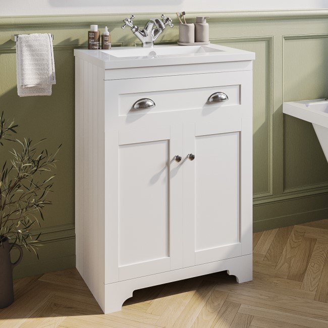 600mm White Freestanding Vanity Unit with Basin - Baxenden - Furniture123
