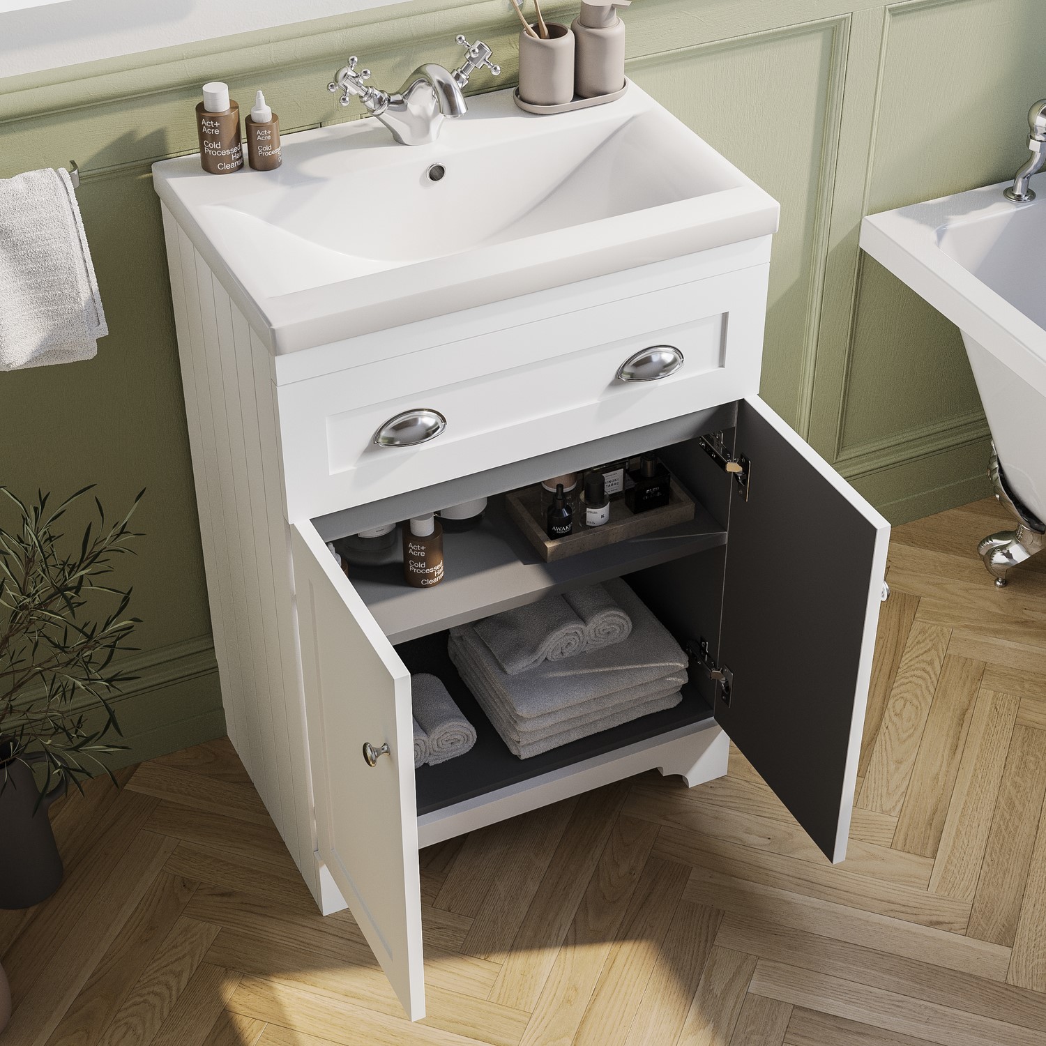 600mm White Freestanding Vanity Unit With Basin - Baxenden | Furniture123