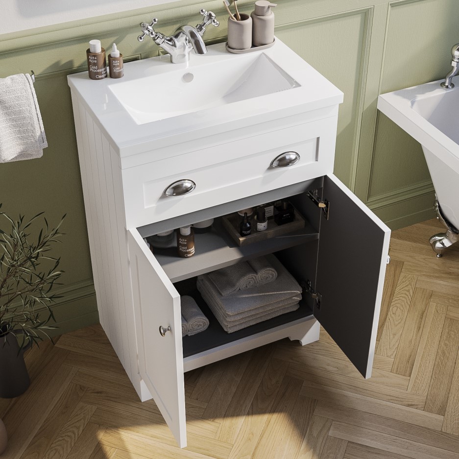 600mm White Freestanding Vanity Unit with Basin - Baxenden | Furniture123