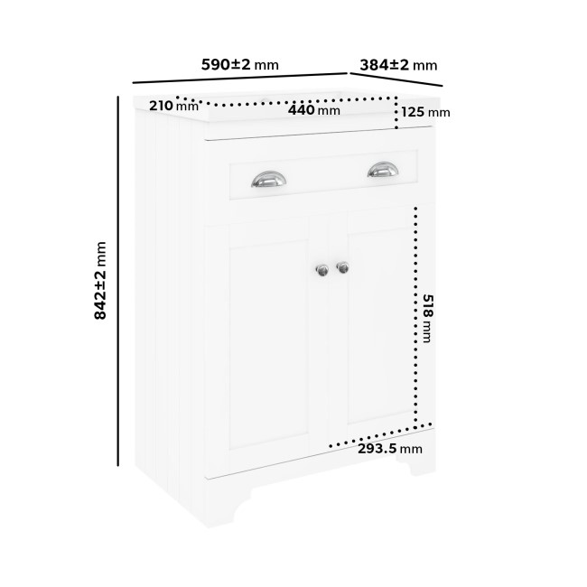 Grade A1 - 600mm White Freestanding Vanity Unit with Basin - Baxenden