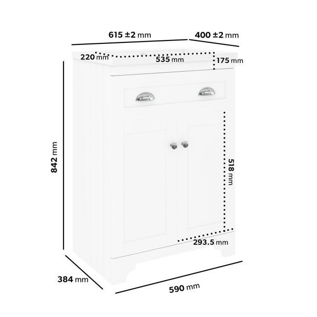 600mm White Freestanding Vanity Unit with Basin - Baxenden