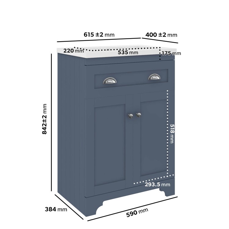 600mm Blue Freestanding Vanity Unit with Basin - Baxenden