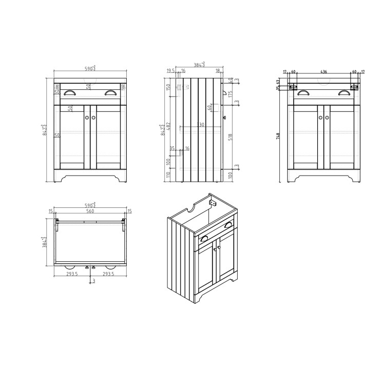 600mm Blue Freestanding Vanity Unit with Basin - Baxenden