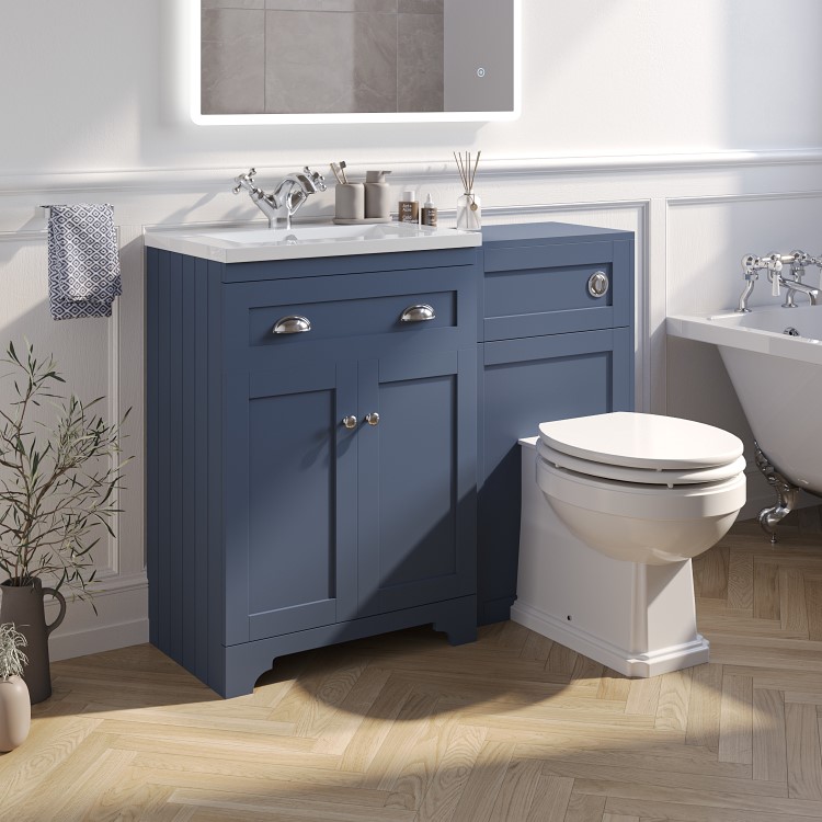 1100mm Blue Toilet and Sink Unit with Traditional Toilet - Baxenden