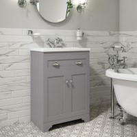 Grade A2 - 600mm Grey Freestanding Vanity Unit with Basin - Baxenden