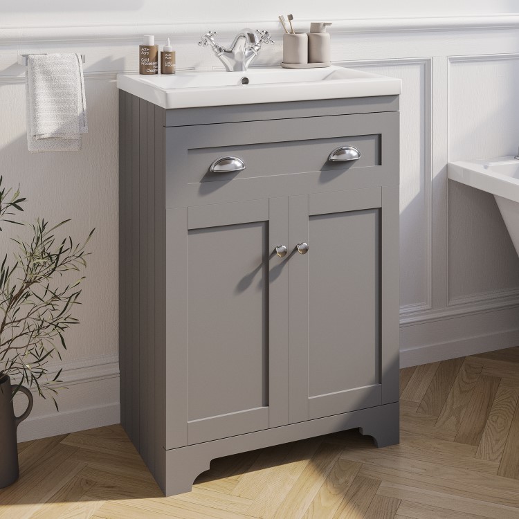 600mm Grey Freestanding Vanity Unit with Basin - Baxenden