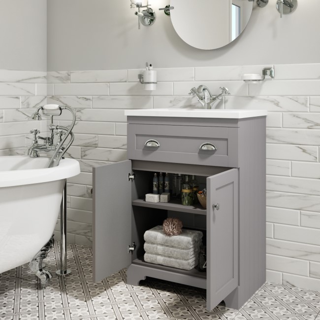 Grade A2 - 600mm Grey Freestanding Vanity Unit with Basin - Baxenden