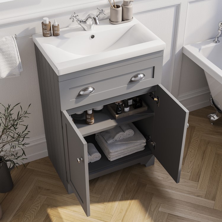 600mm Grey Freestanding Vanity Unit with Basin - Baxenden