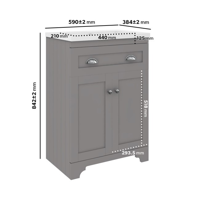 Grade A2 - 600mm Grey Freestanding Vanity Unit with Basin - Baxenden