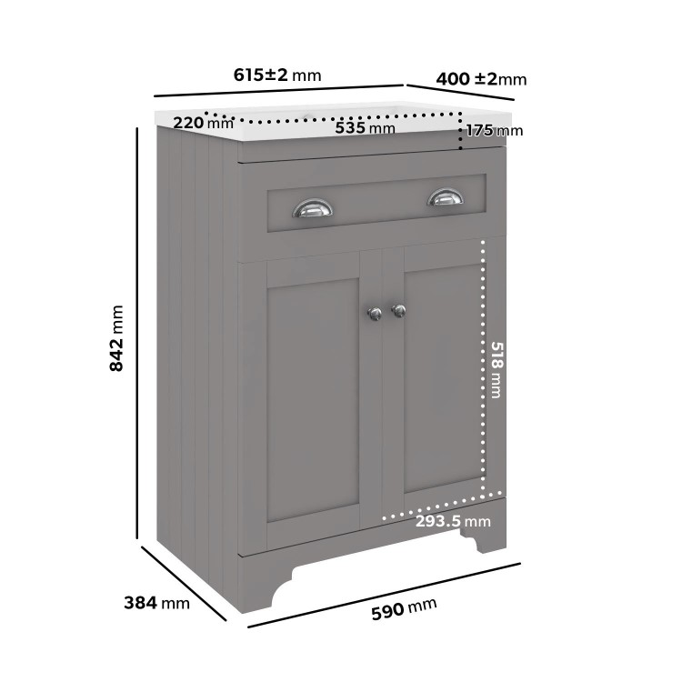 600mm Grey Freestanding Vanity Unit with Basin - Baxenden