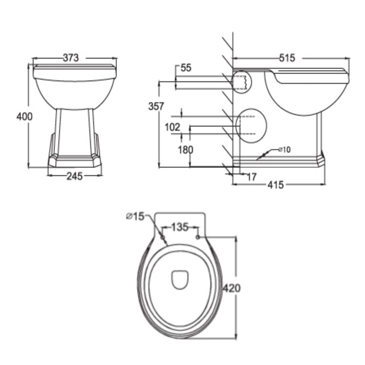 Back to Wall Traditional Toilet with Wooden Soft Close Seat - Park Royal