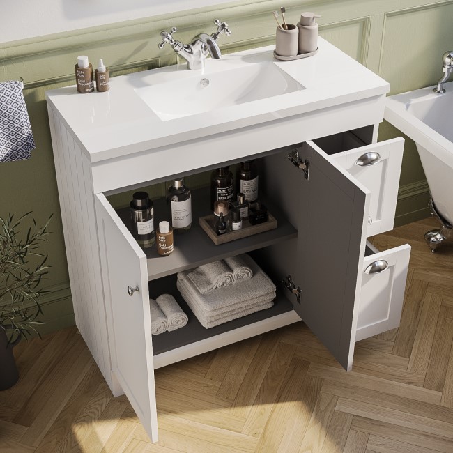 900mm White Freestanding Vanity Unit with Basin - Baxenden