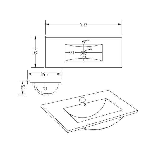 900mm White Freestanding Vanity Unit with Basin - Baxenden