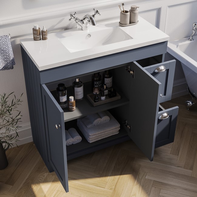 900mm Blue Freestanding Vanity Unit with Basin - Baxenden