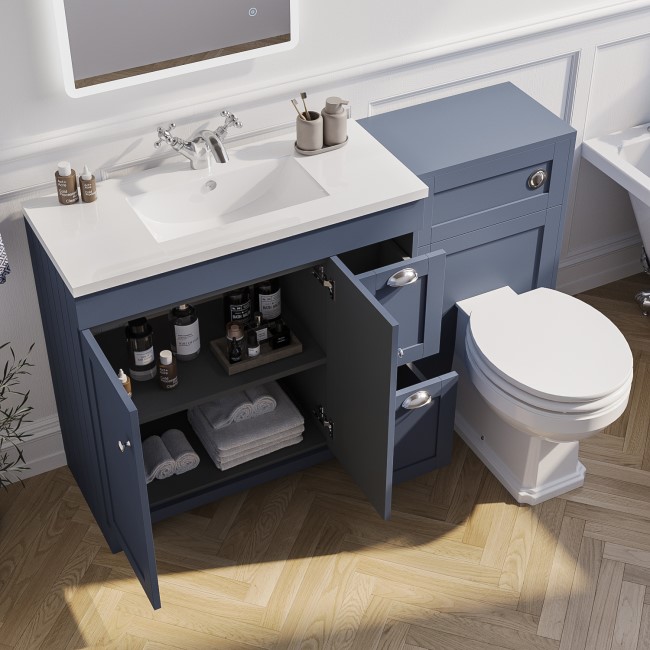 1400mm Blue Toilet and Sink Unit with Traditional Toilet - Baxenden