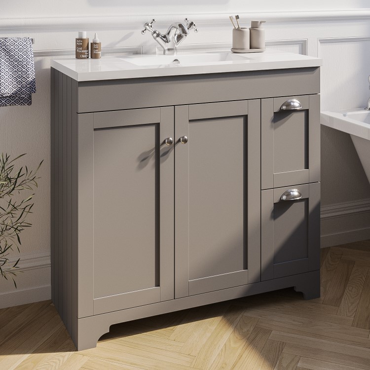 900mm Grey Freestanding Vanity Unit with Basin - Baxenden