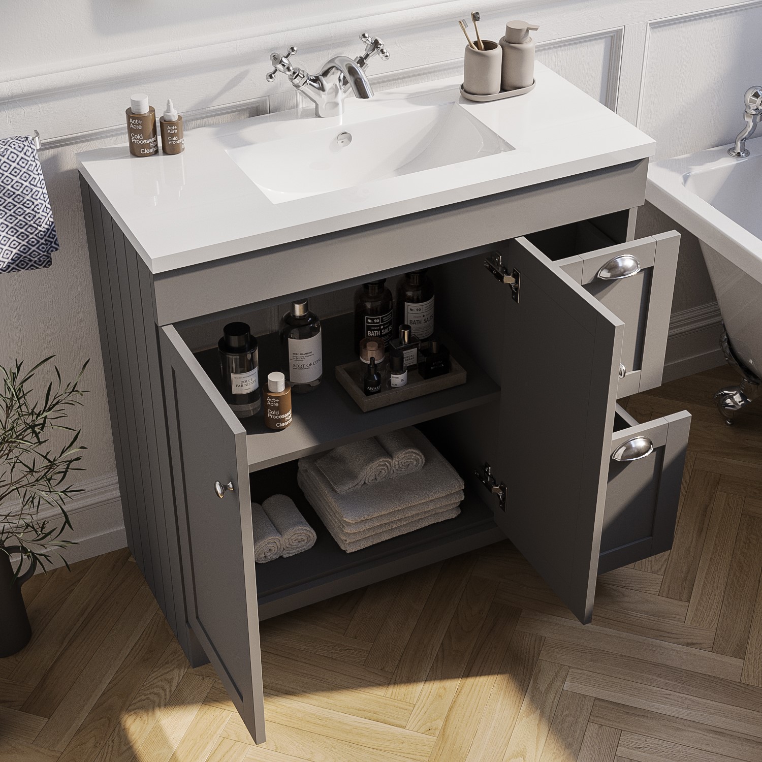 900mm Grey Freestanding Vanity Unit With Basin Baxenden 900mm Grey Freestanding Vanity Unit With Basin Baxenden