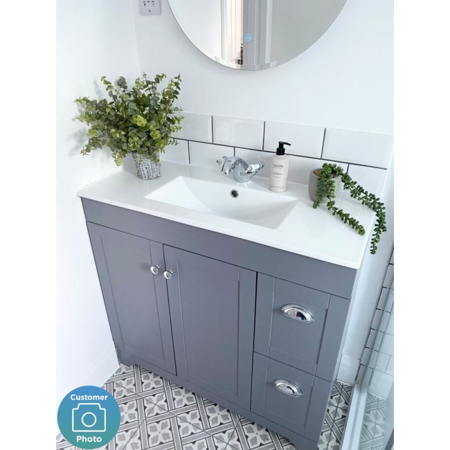 900mm Grey Freestanding Vanity Unit with Basin - Baxenden