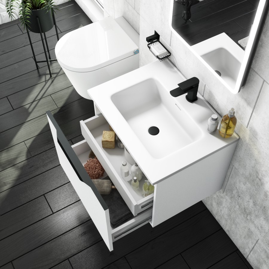 600mm White Wall Hung Vanity Unit with Matt Basin - Sion