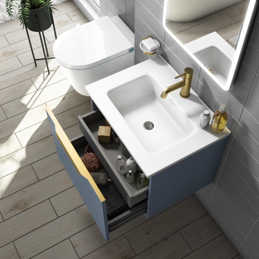 600mm Blue Wall Hung Vanity Unit with Matt Basin - Sion