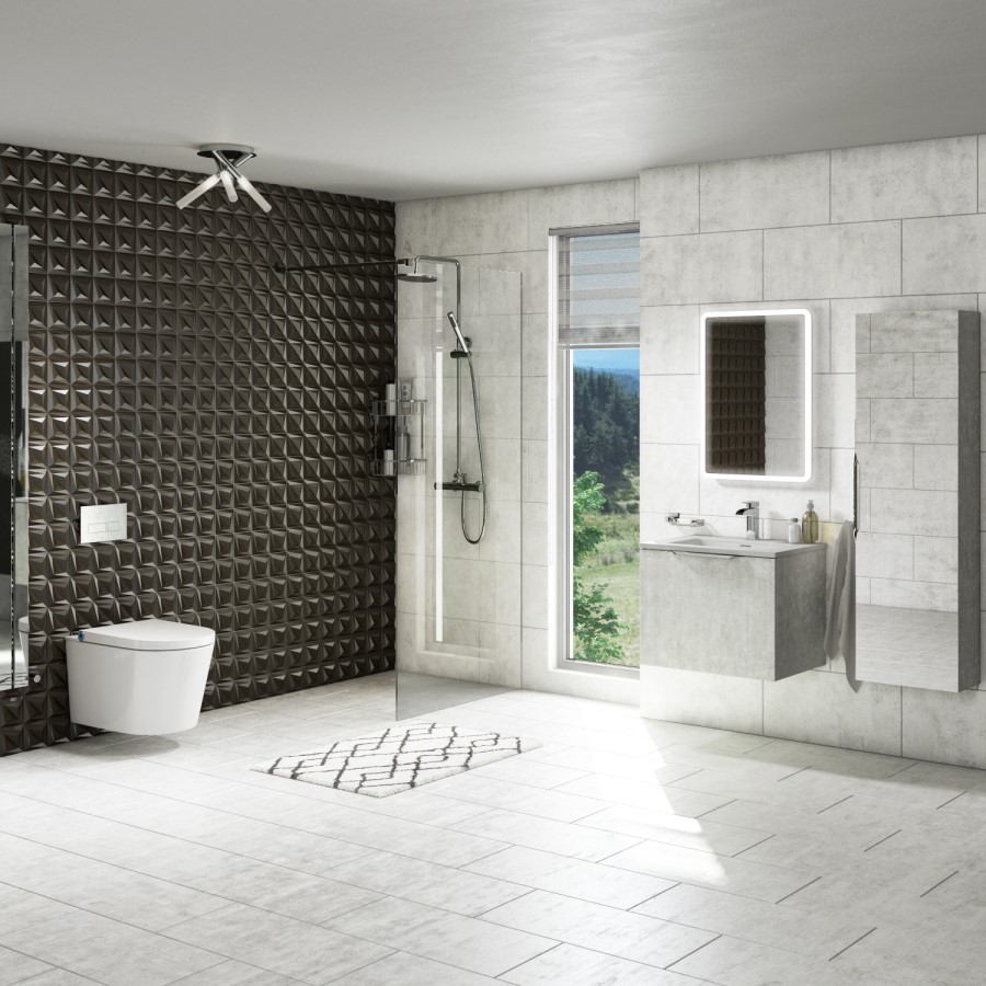 600mm Concrete Effect Wall Hung Vanity Unit with Matt Basin - Sion