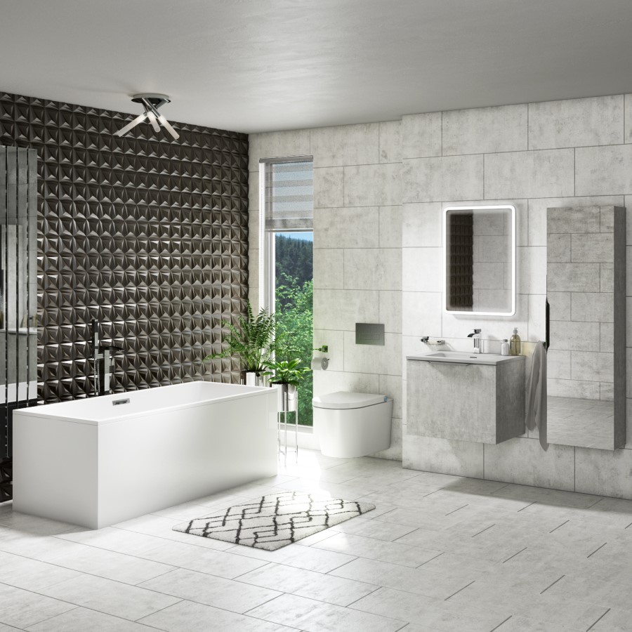 600mm Concrete Effect Wall Hung Vanity Unit with Matt Basin - Sion