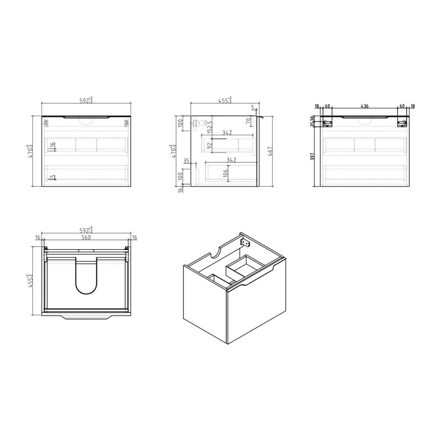 600mm Concrete Effect Wall Hung Vanity Unit with Gloss Basin - Sion