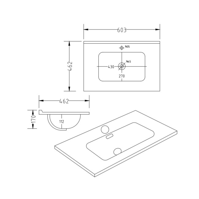 600mm Concrete Effect Wall Hung Vanity Unit with Gloss Basin - Sion