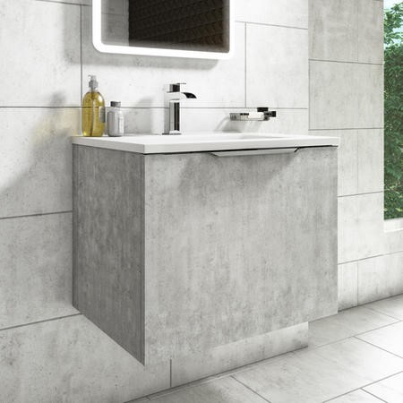 600mm Concrete Effect Wall Hung Vanity Unit With Matt Basin - Sion ...