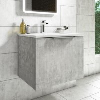 600mm Concrete Effect Wall Hung Vanity Unit with Matt Basin - Sion 600mm Concrete Effect Wall Hung Vanity Unit with Matt Basin - Sion