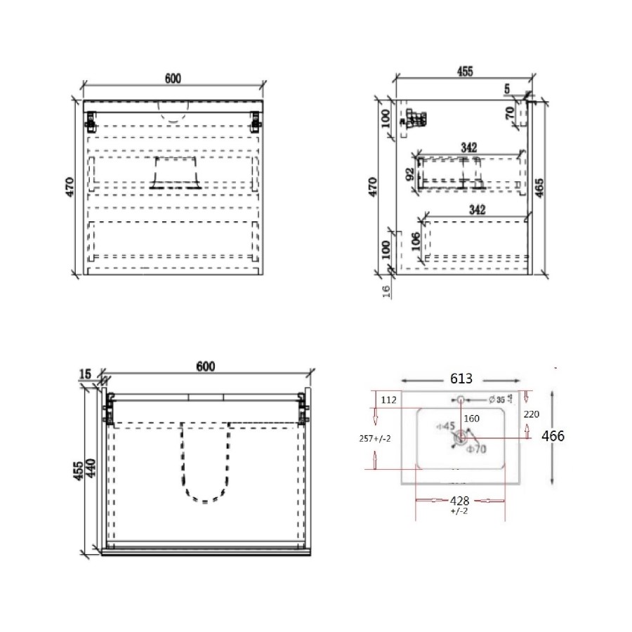 600mm Concrete Effect Wall Hung Vanity Unit with Matt Basin - Sion