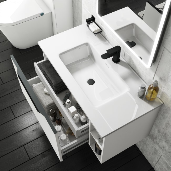 900mm White Wall Hung Vanity Unit with Basin - Sion