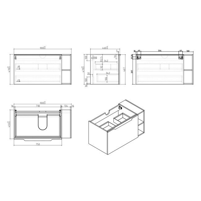 900mm White Wall Hung Vanity Unit with Basin - Sion