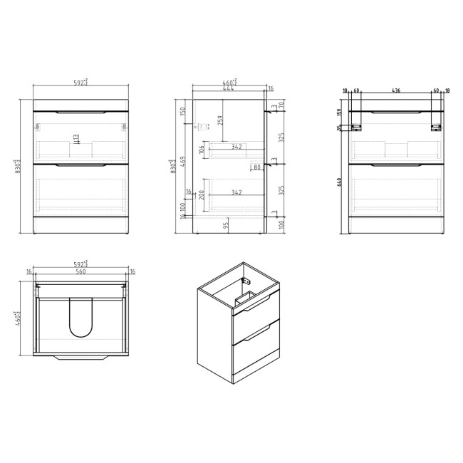 600mm White Freestanding Vanity Unit with Gloss Basin - Sion