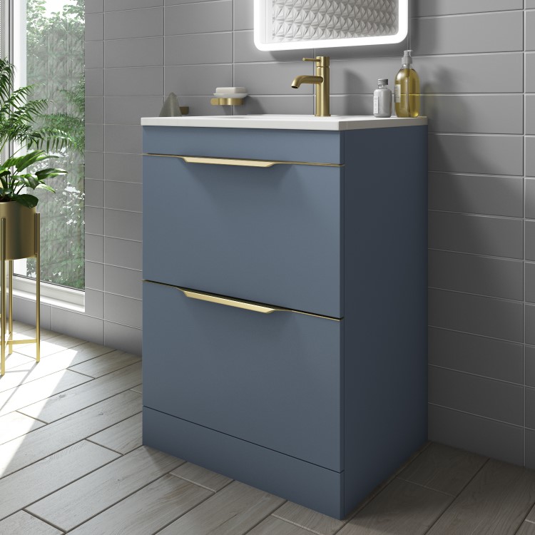 600mm Blue Freestanding Vanity Unit with Gloss Basin - Sion