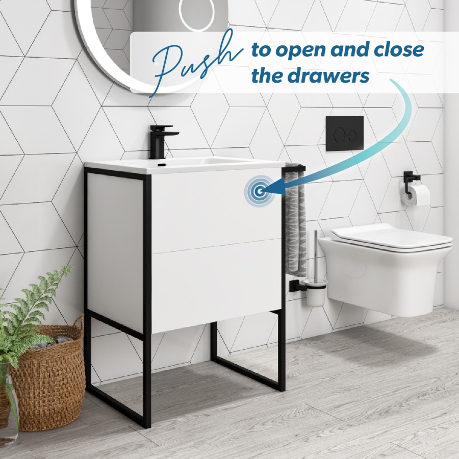 700mm White Freestanding Vanity Unit with Basin - Nero