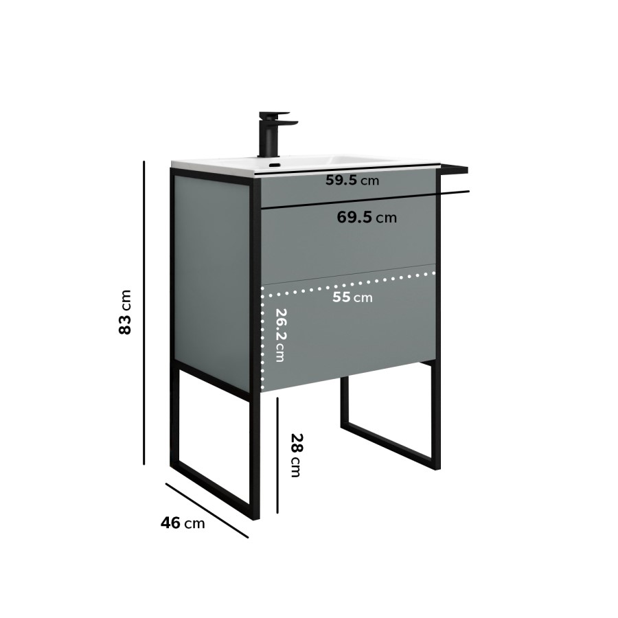 700mm Grey Freestanding Vanity Unit with Basin - Nero