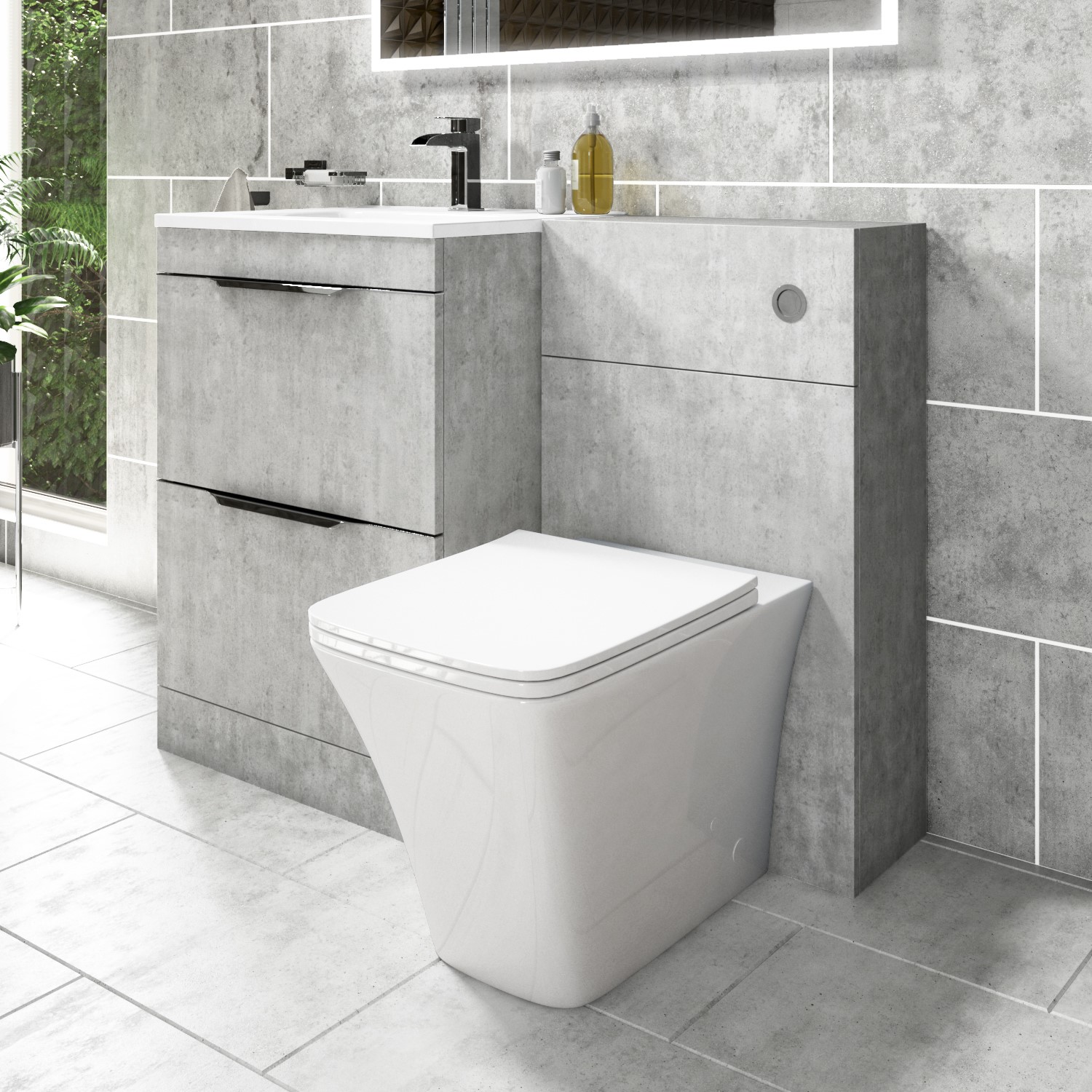 1100mm Grey Toilet And Sink Unit With, Concrete Bathroom Vanity Unit