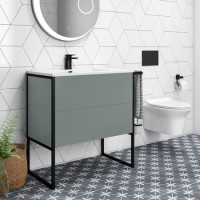 Grade A2 - 1000mm Grey Freestanding Vanity Unit with Basin - Nero