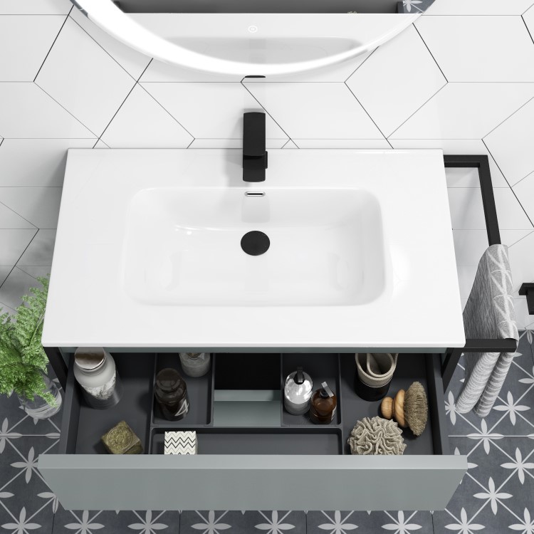 Grade A2 - 1000mm Grey Freestanding Vanity Unit with Basin - Nero