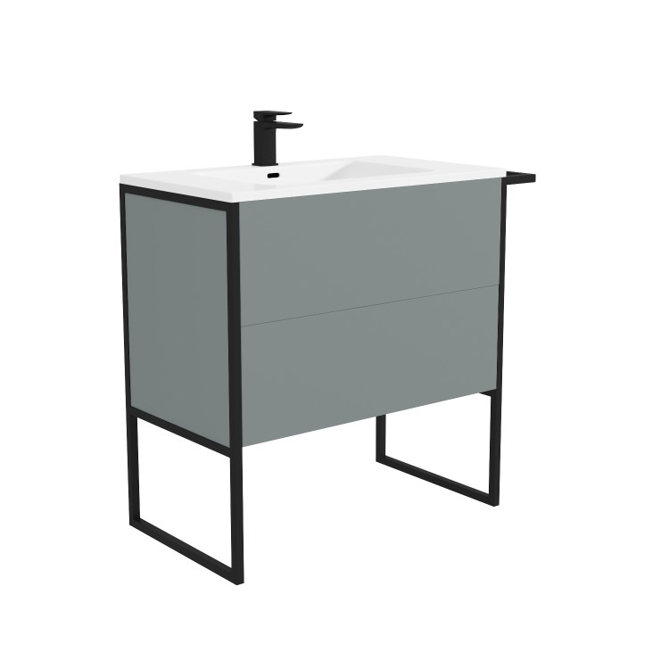 Grade A2 - 1000mm Grey Freestanding Vanity Unit with Basin - Nero