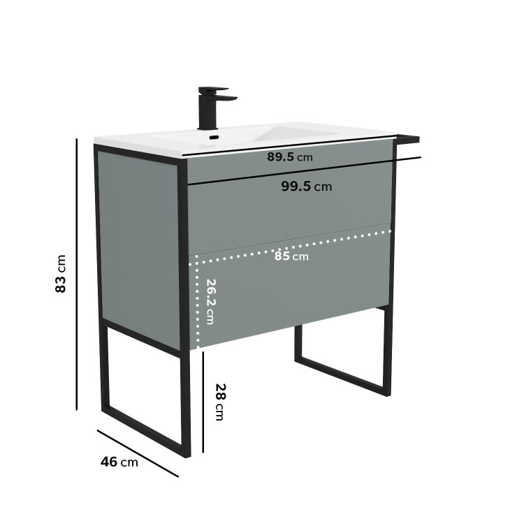 Grade A2 - 1000mm Grey Freestanding Vanity Unit with Basin - Nero