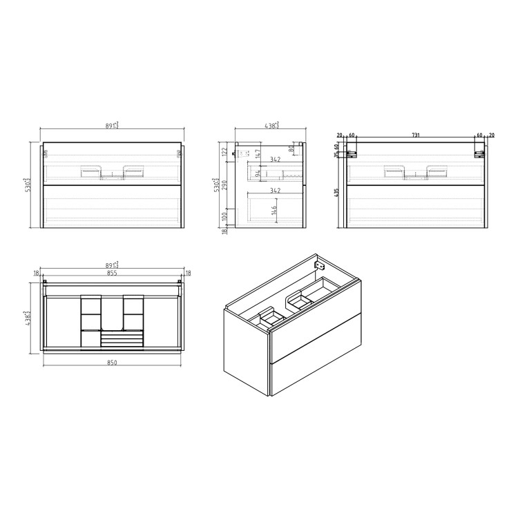 Grade A2 - 1000mm Grey Freestanding Vanity Unit with Basin - Nero