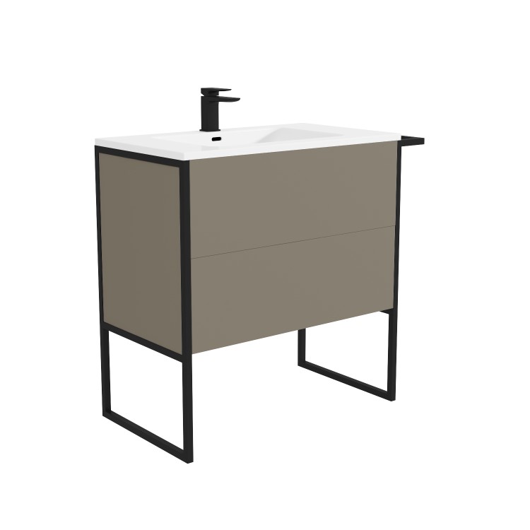 1000mm Brown Freestanding Vanity Unit with Basin - Nero