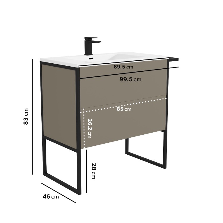 1000mm Brown Freestanding Vanity Unit with Basin - Nero