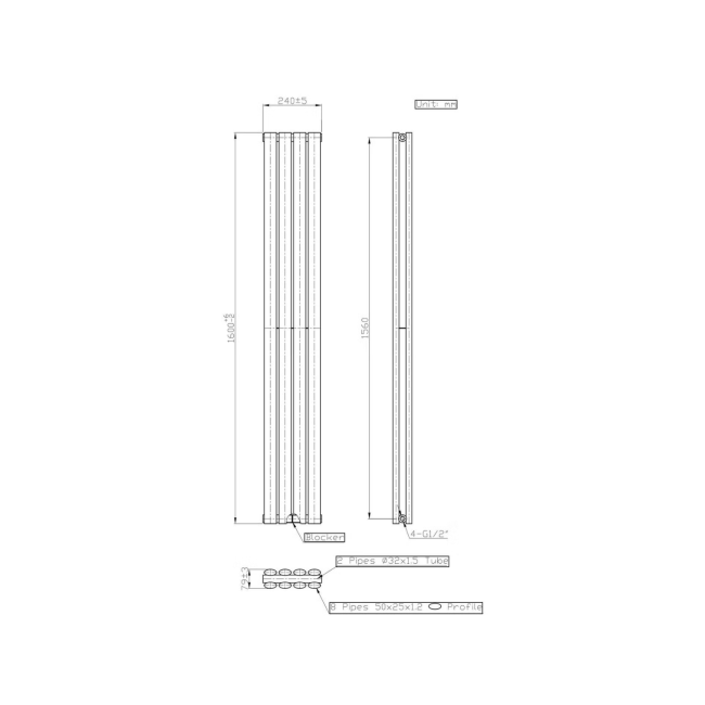 White Vertical Double Panel Radiator 1600 x 240mm - Margo