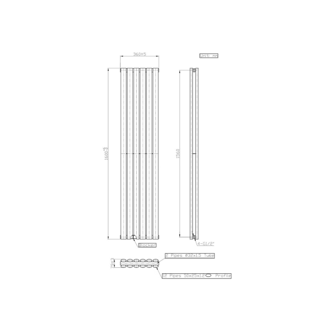 White Vertical Double Panel Radiator 1600 x 360mm - Margo