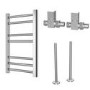 Chrome Towel Radiator 600 x 400mm with Pipe Kit and Straight Valves - Sahara