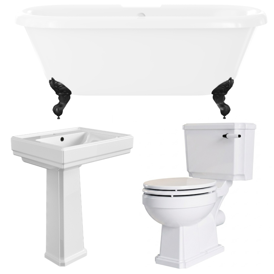Traditional Black Freestanding Bath Suite with Toilet & Basin - Park Royal